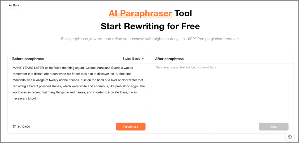 Try Oreate AI for paraphrasing: Step One