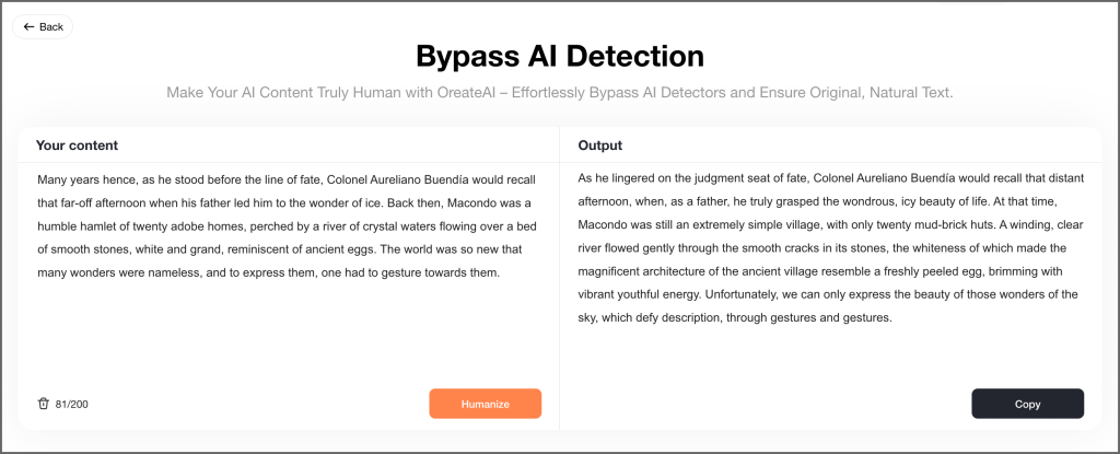Try Oreate AI for paraphrasing: Step Five (AI Humanizer)