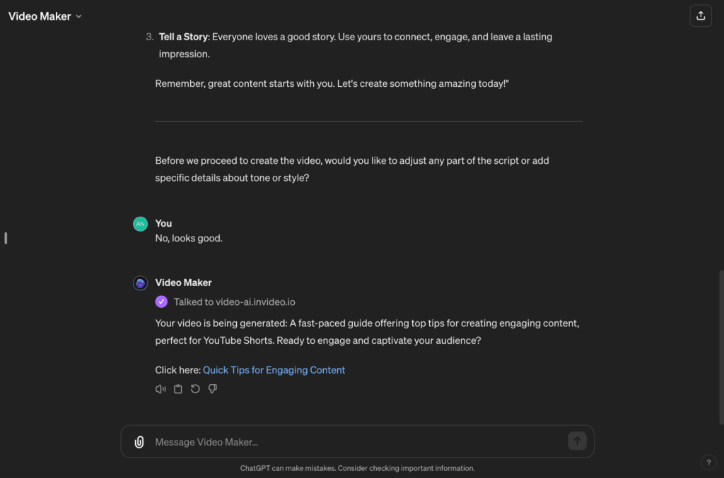 Can ChatGPT create videos Step 6