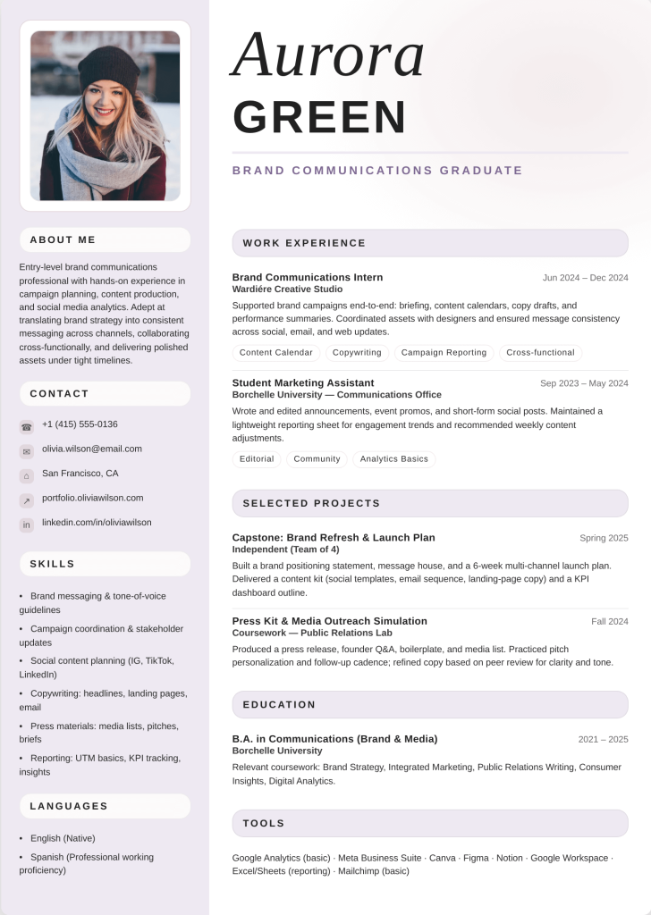 Resume Example for a First Job